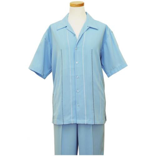 Inserch Sky Blue With White / Sky Blue / Grey Embroidered Microfiber 2pc Outfit 69256